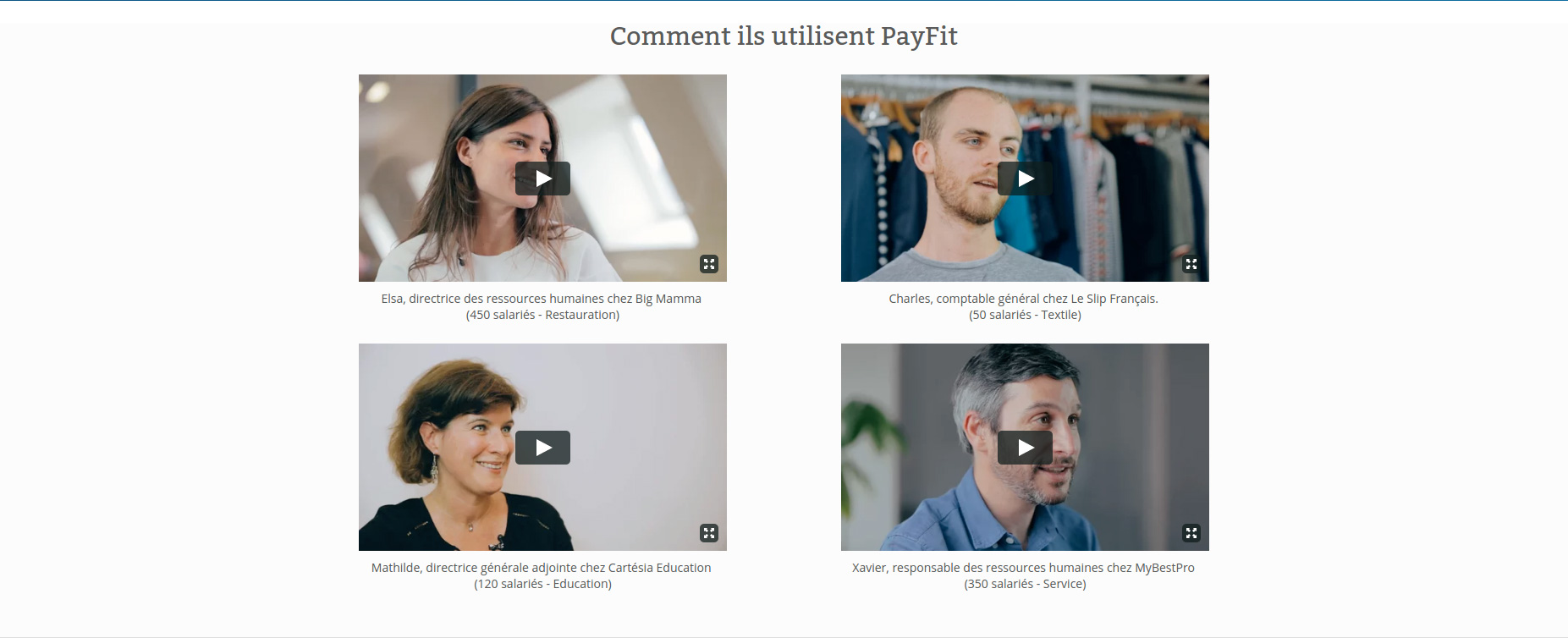 Video testimonials on Payfit's website